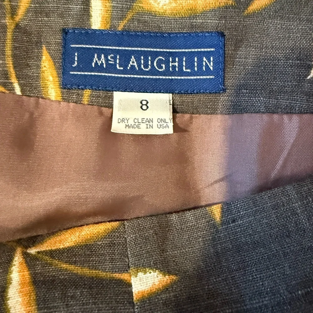 J. McLaughlin Brown A-Line Skirt with Yellow Leaf Design